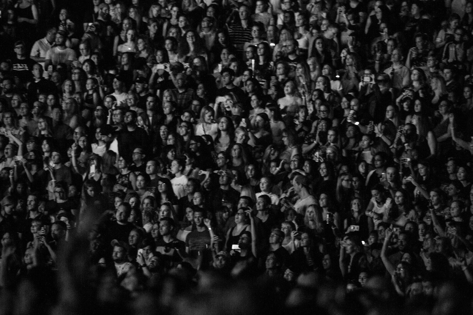 A large crowd of people in the stands.